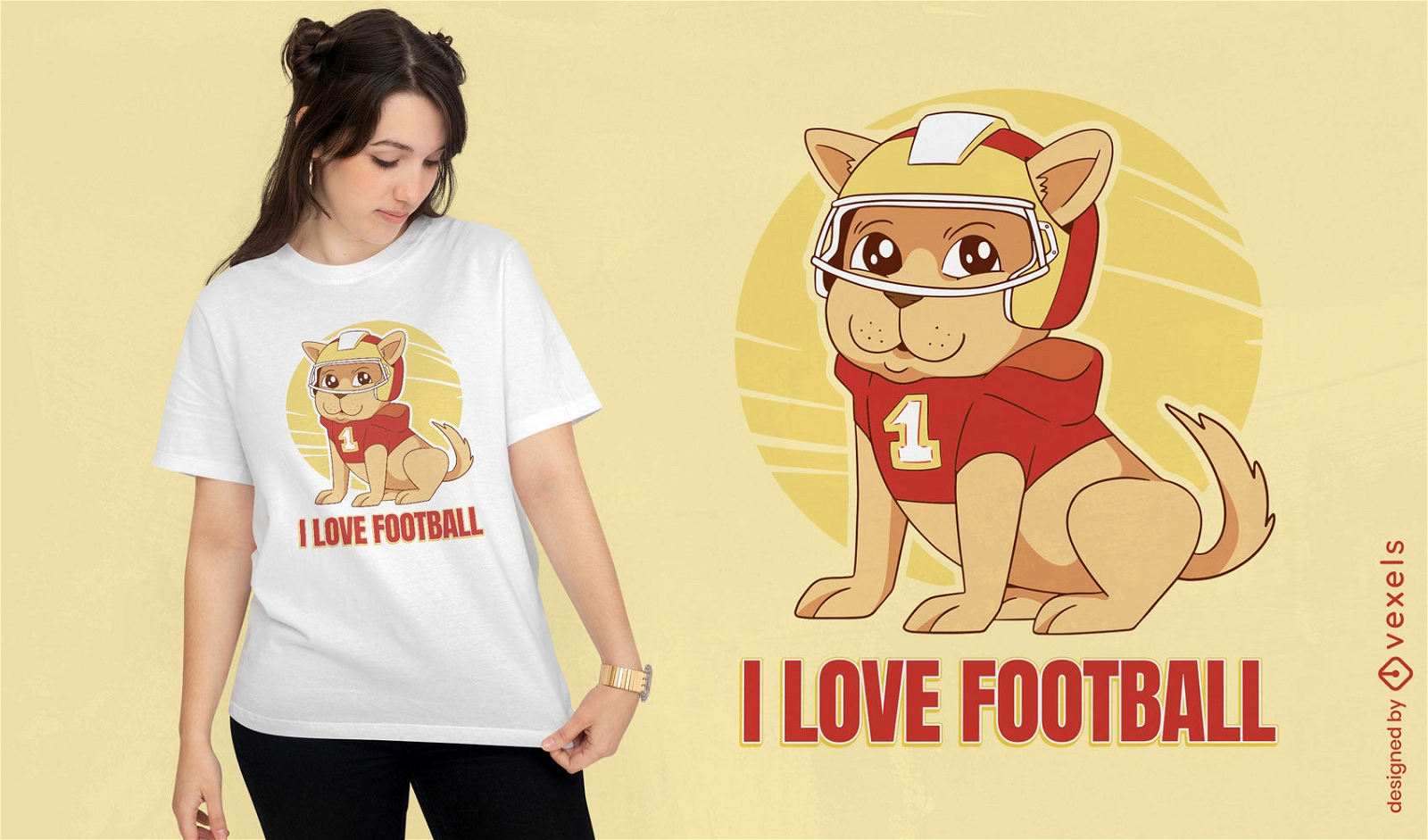 Me encanta el diseño de camiseta de perro de fútbol