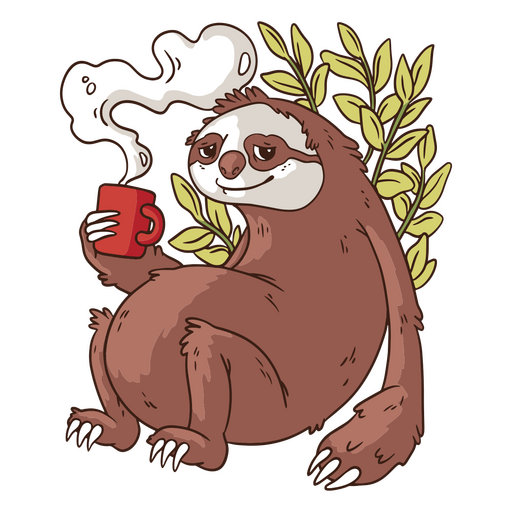 Sloth drinking a cup of coffee PNG Design