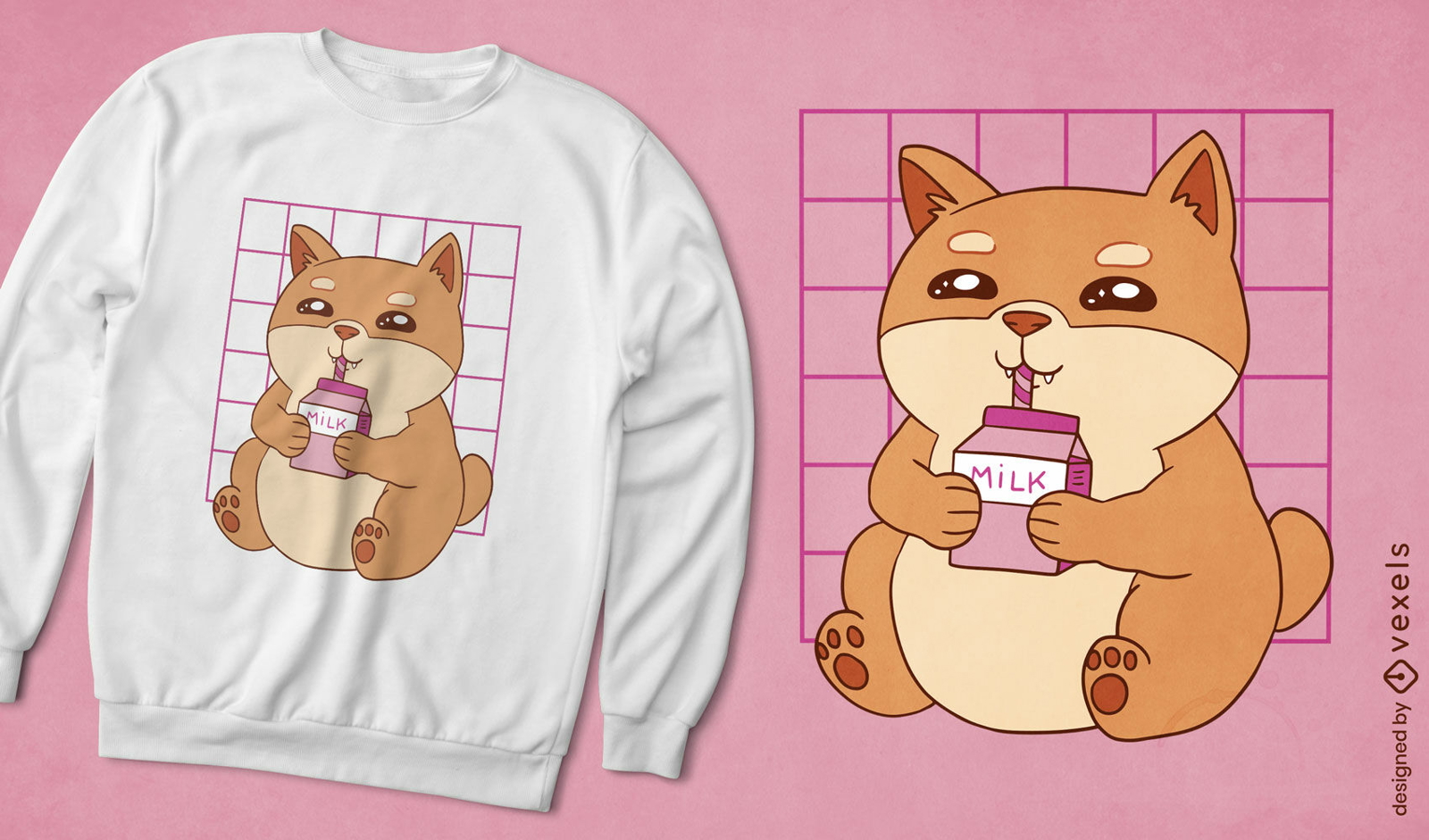 Lindo diseño de camiseta de leche bebiendo perro shiba