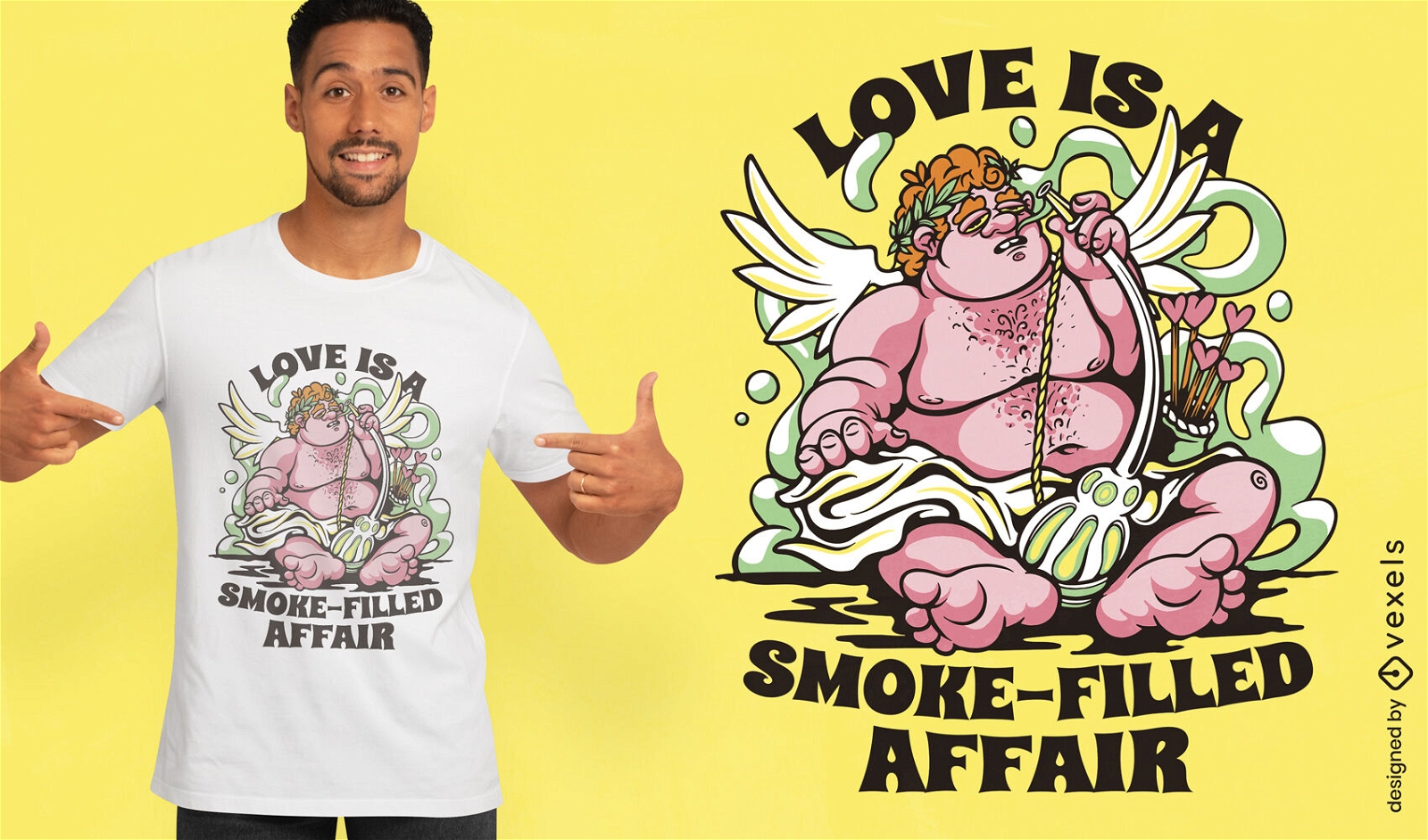 Diseño de camiseta de amor ángel fumando shisha