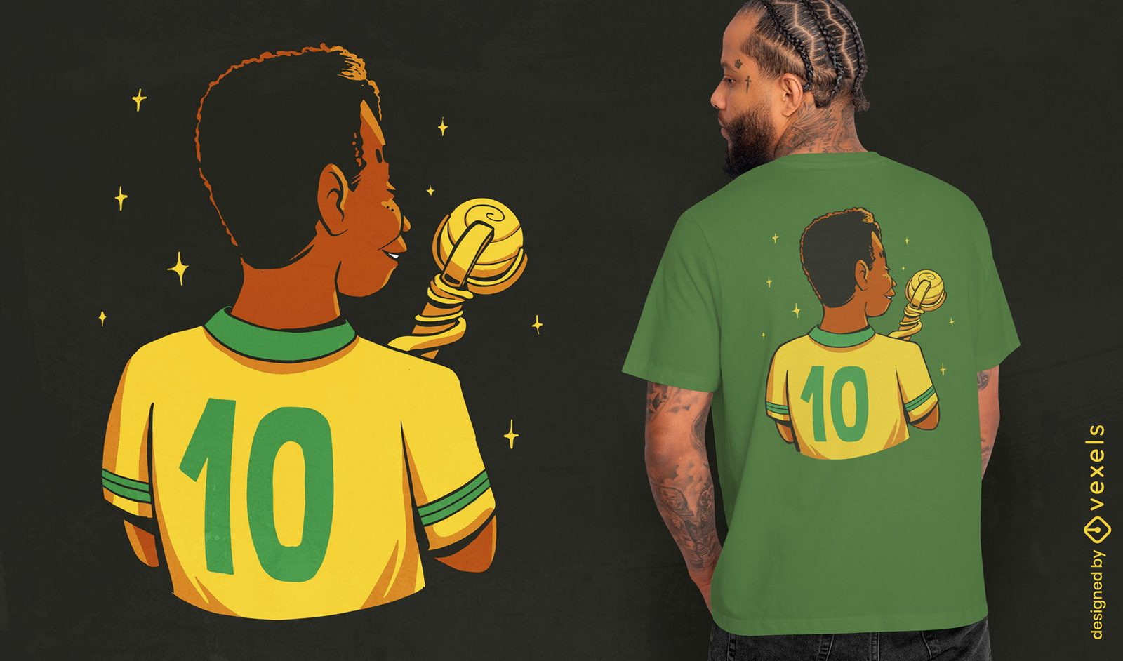 Diseño de camiseta de leyenda brasileña de fútbol.