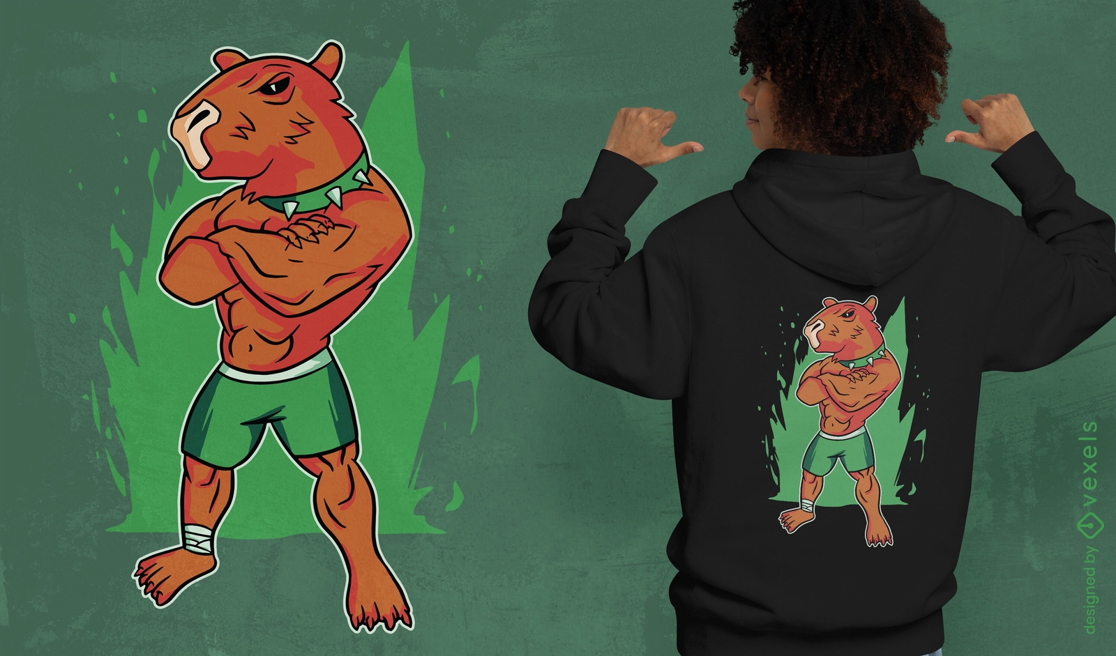 Um conjunto de personagem de desenho animado capivara vestindo uma camisa