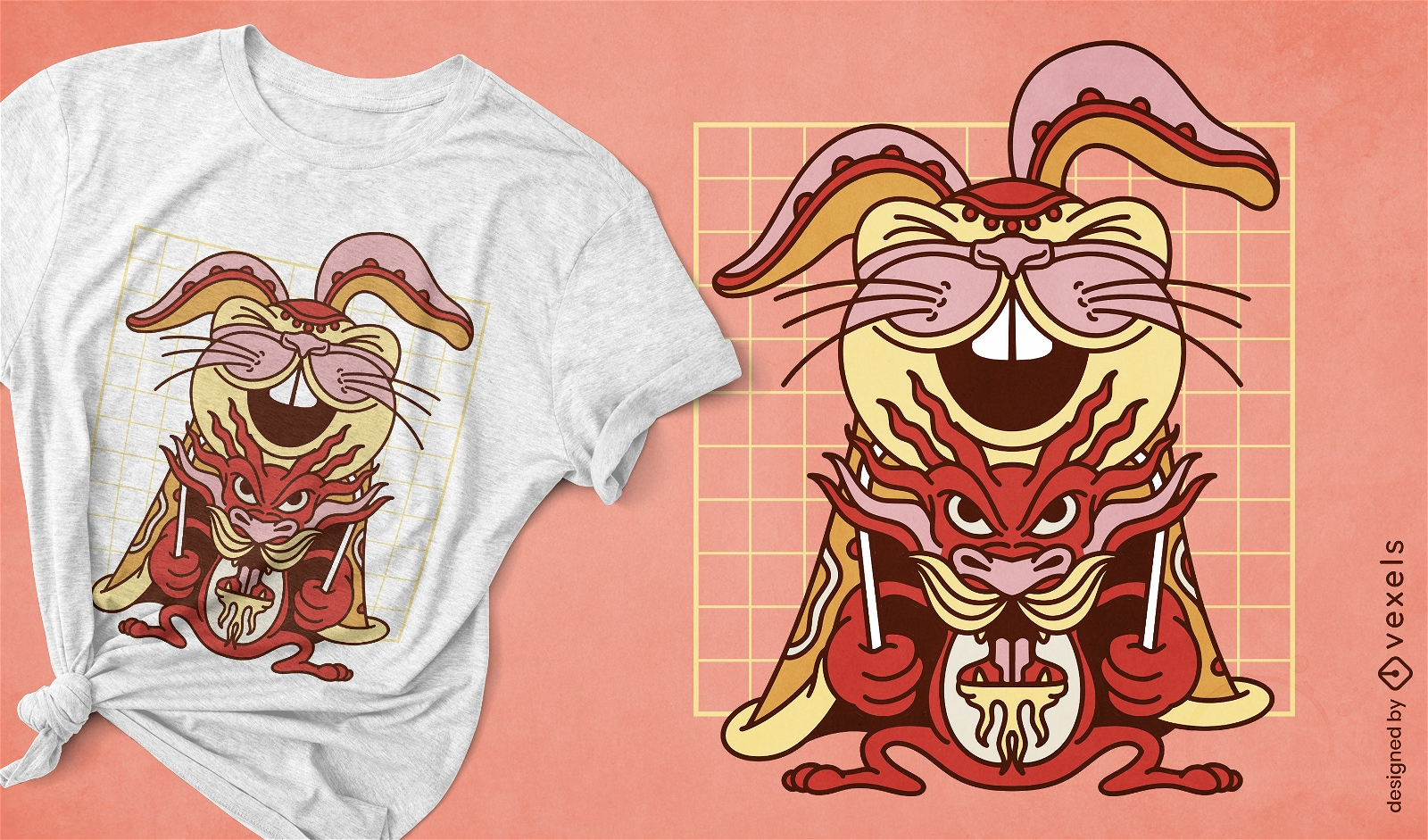 Design de camiseta de fantasia de dragão e coelho de ano novo chinês