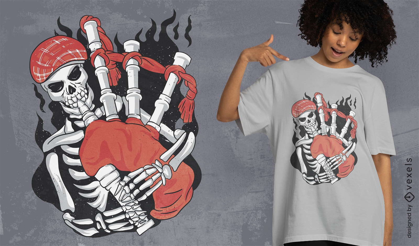 Diseño de camiseta de esqueleto escocés.