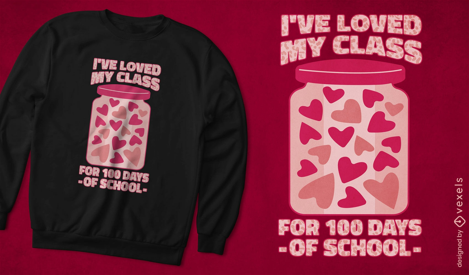 100 d?as de dise?o de camiseta de amor escolar.