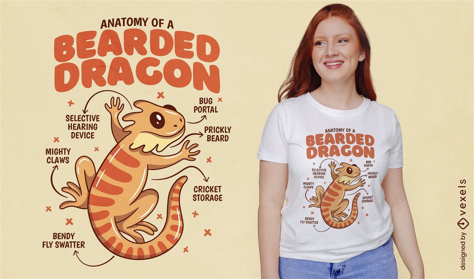 Diseño de camiseta de anatomía de dragón barbudo