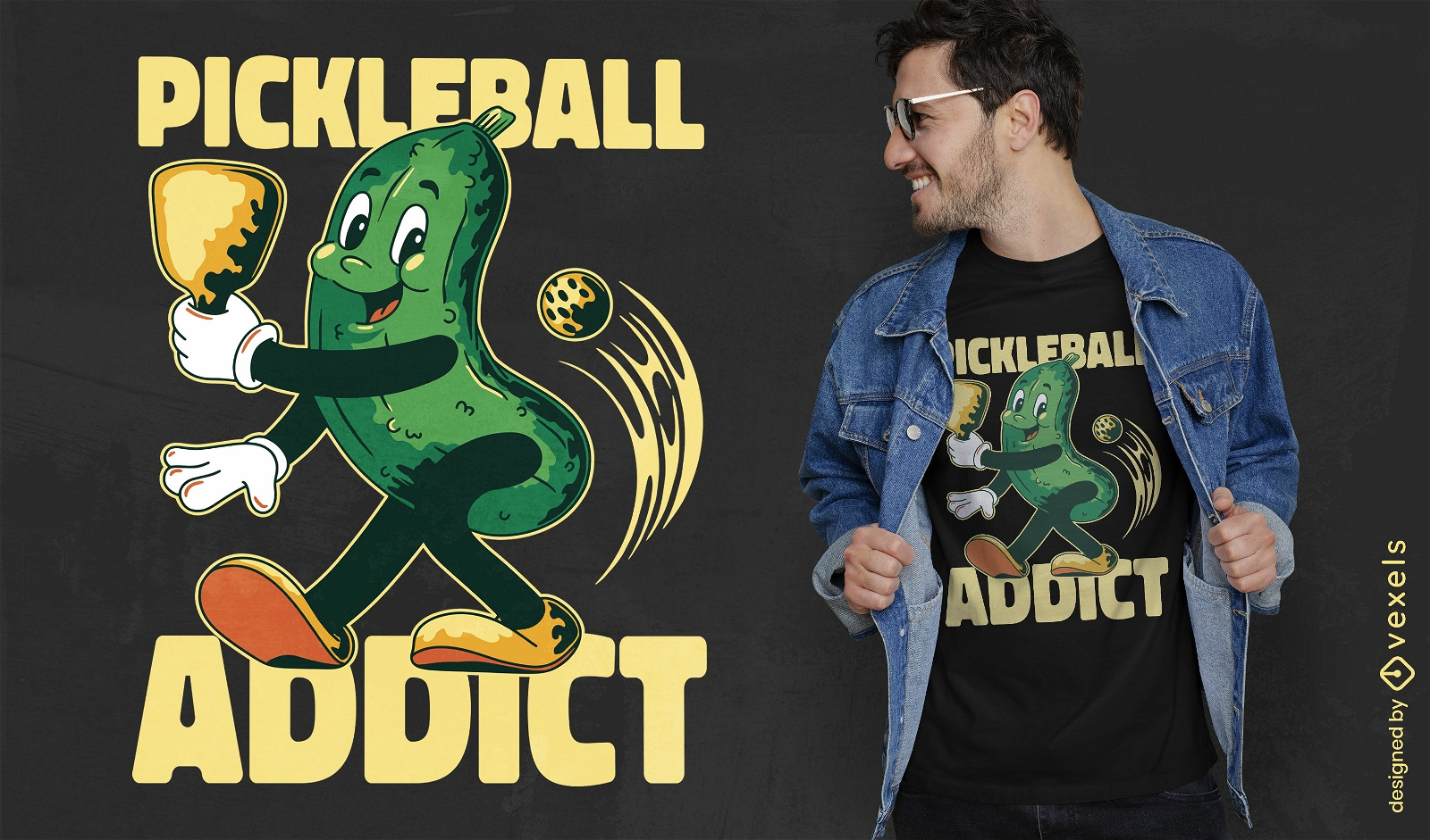 Design de camiseta viciado em Pickleball