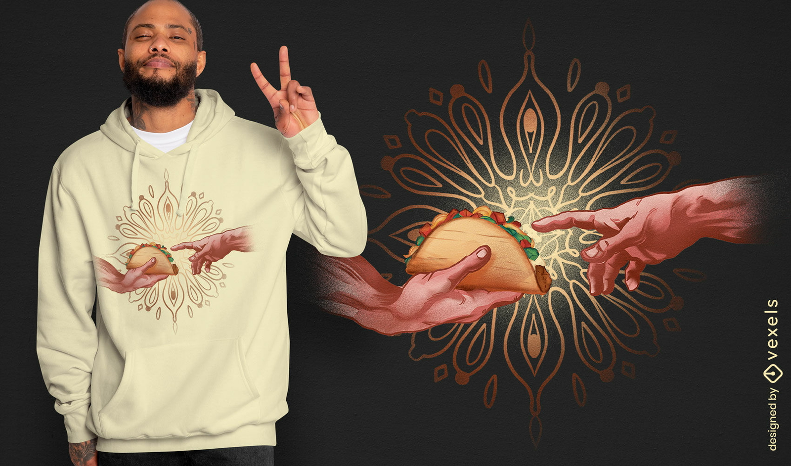 Diseño de camiseta de taco religioso.