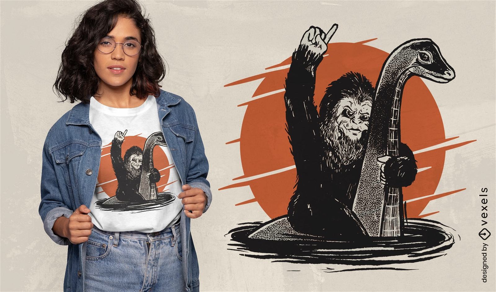 Bigfoot riding monster t-shirt design