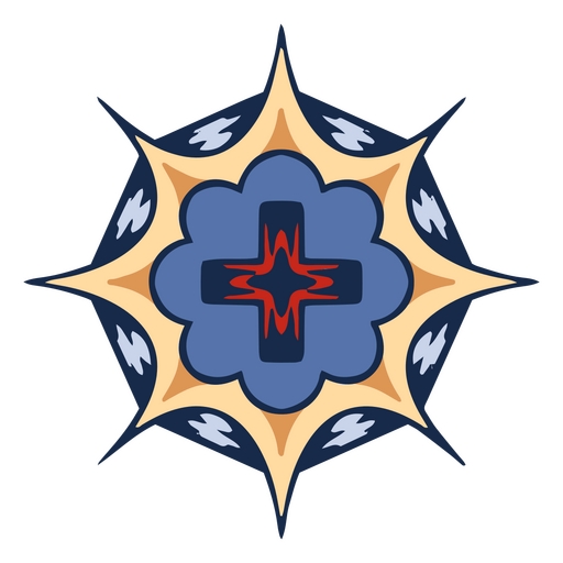 Estrella azul y roja con una cruz en el medio. Diseño PNG