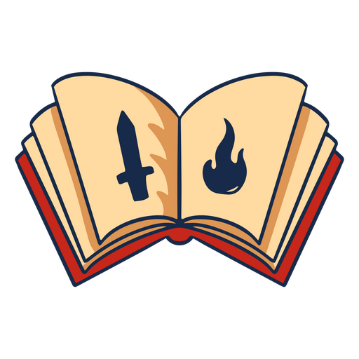 Open book that has a sword and fire PNG Design