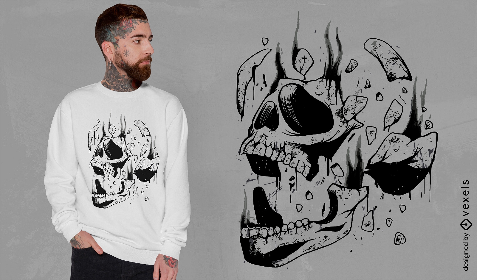 Desintegrating skull t-shirt design 
