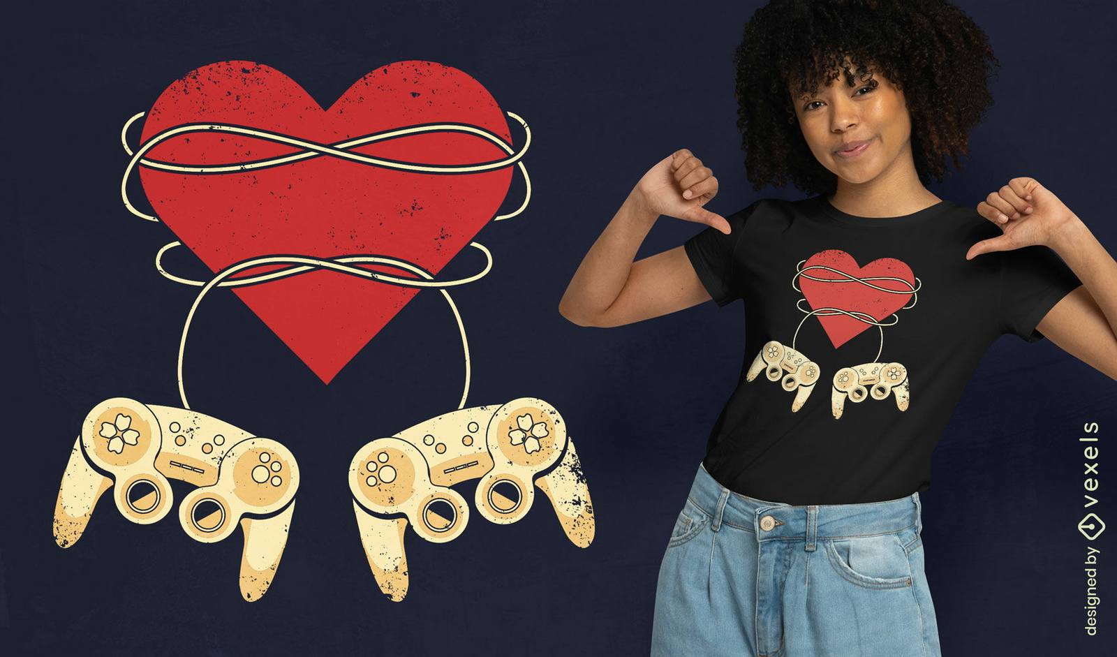 Design de camiseta de casal de amor de coração para jogos