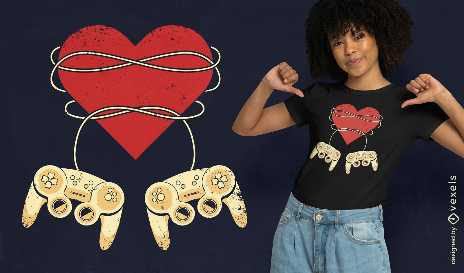 Diseño de camiseta de pareja de amor de corazón de juego