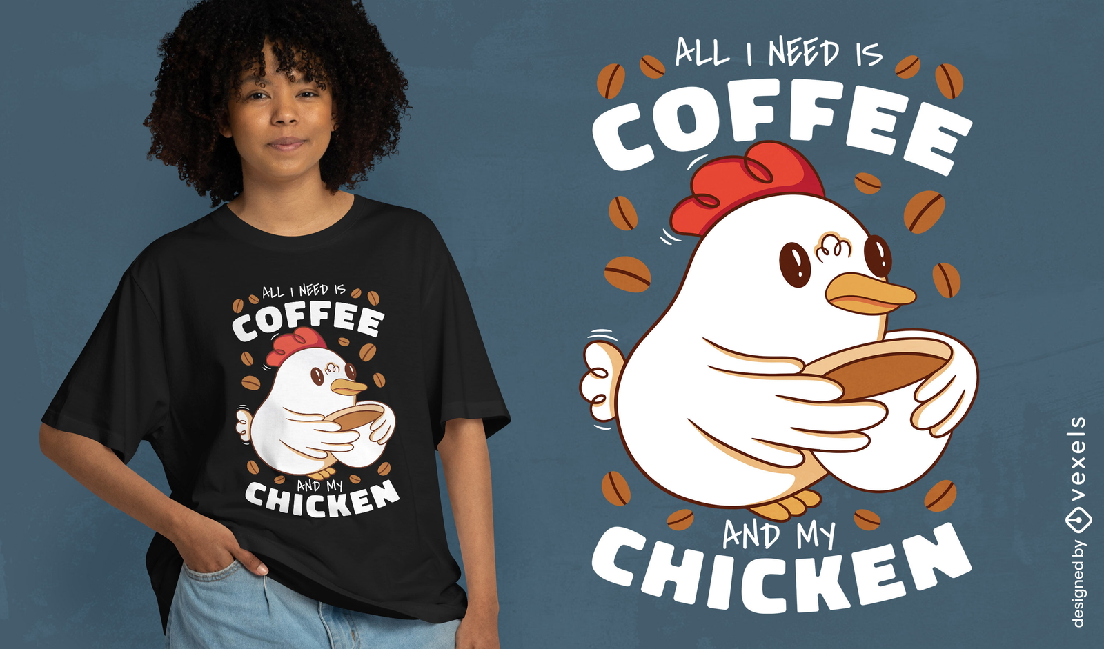 Design de camiseta para amante de café e frango