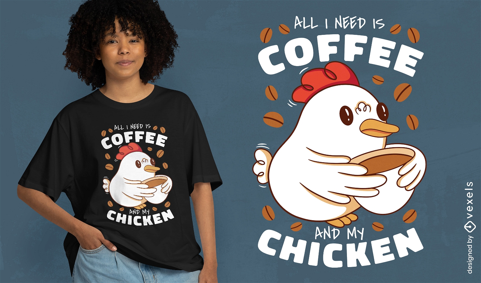 Diseño de camiseta amante del café y el pollo.