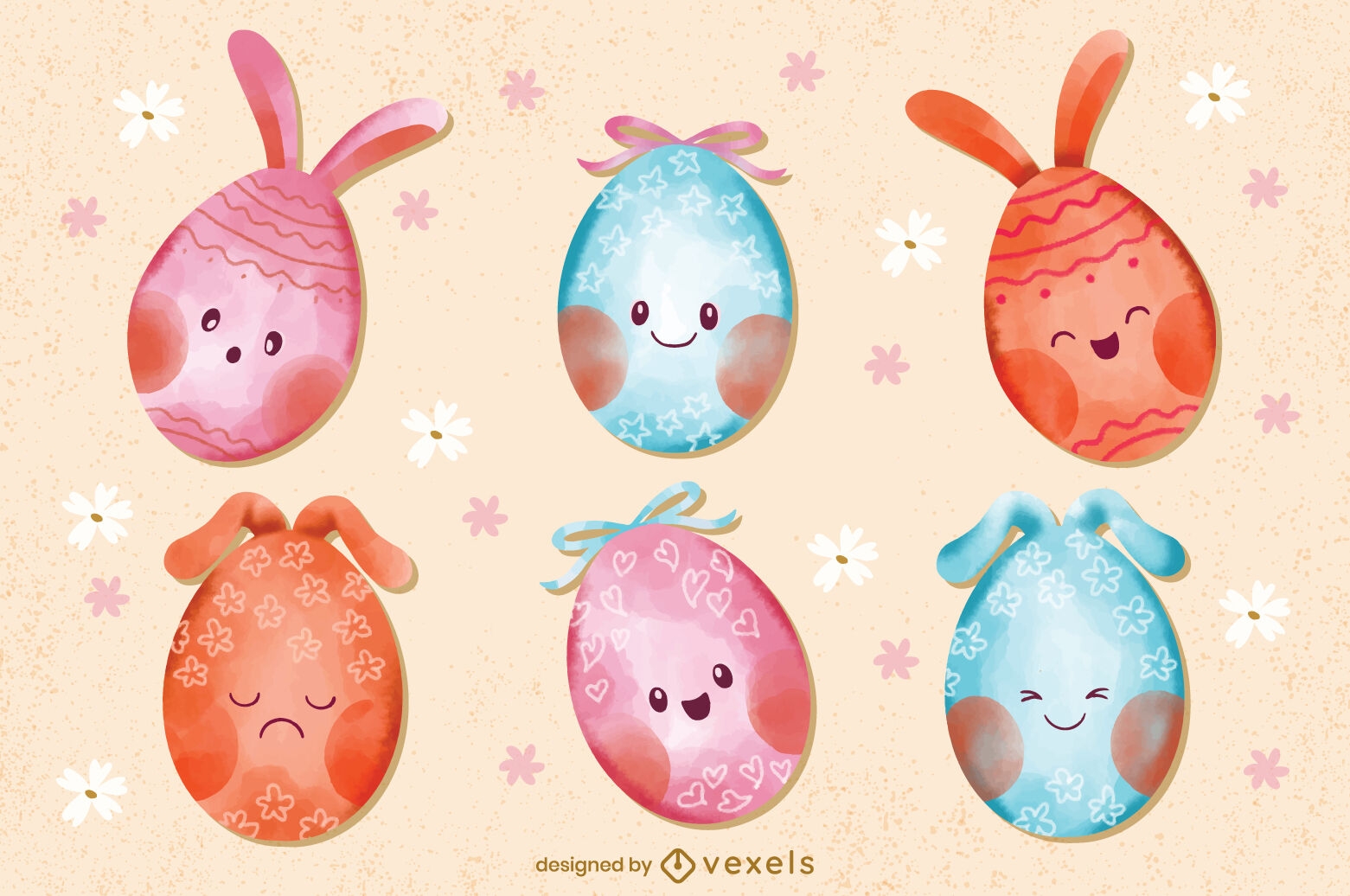 Kawaii easter eggs illustration set