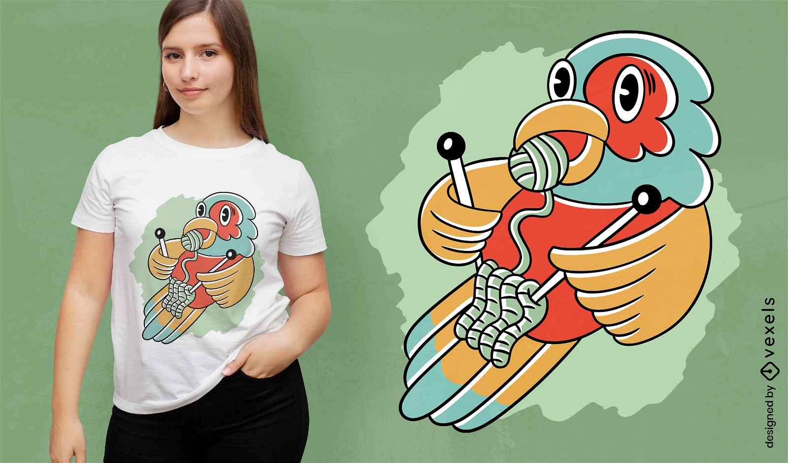 Parrot knitting t-shirt design 