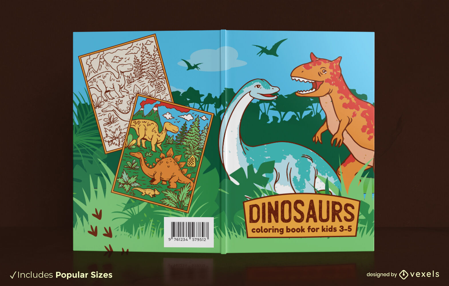 Dinosaurs Coloring For Kids Book Cover Vector Download