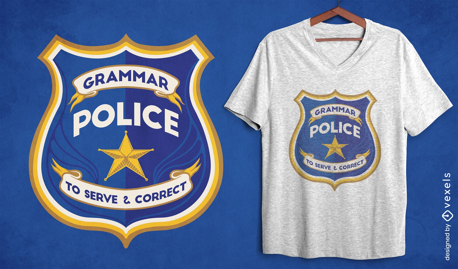 Design de camiseta de distintivo oficial da polícia de gramática