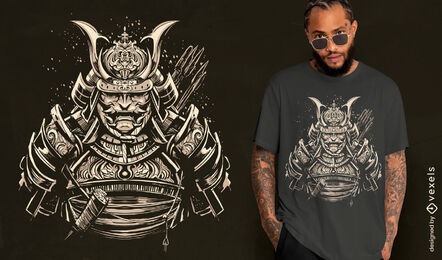 Diseño de camiseta de guerrero samurai antiguo