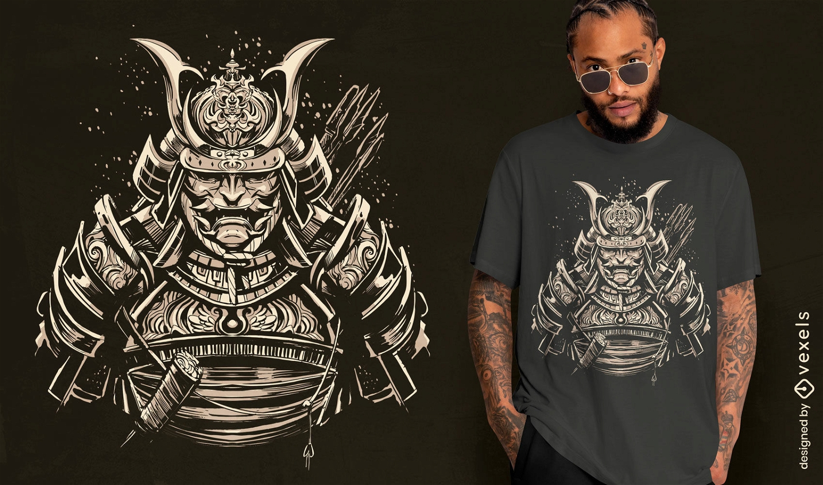 Design de camiseta de guerreiro samurai antigo