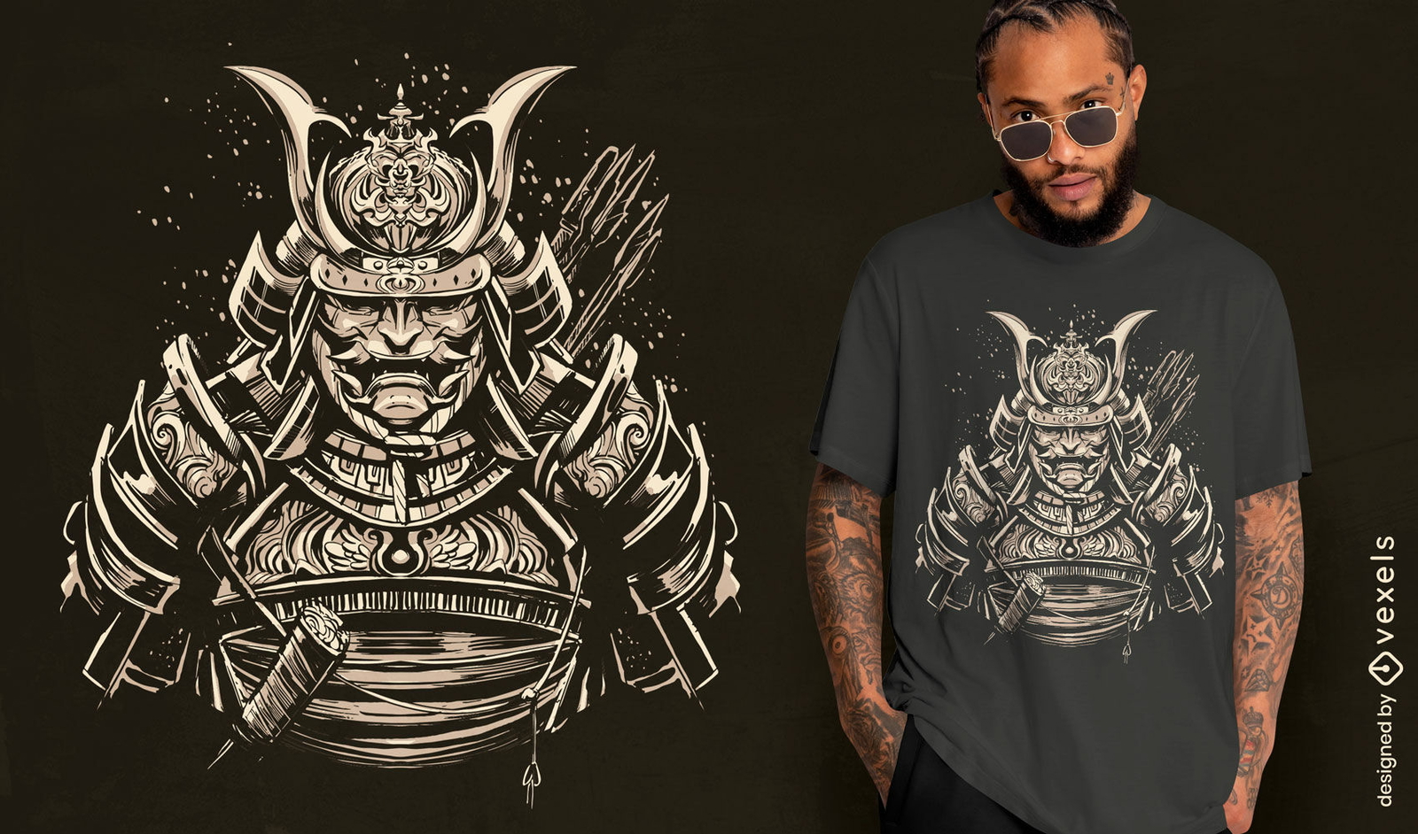 T-Shirt-Design des alten Samurai-Kriegers