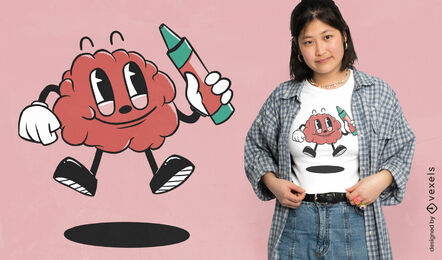 Diseño de camiseta de dibujos animados retro de cerebro