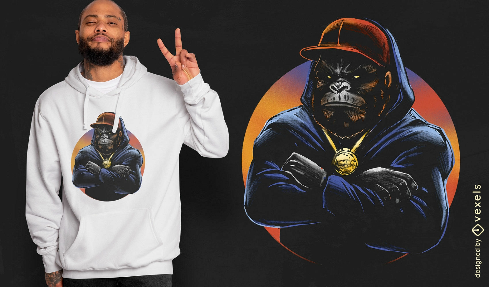 Design de camiseta de macaco hip hop