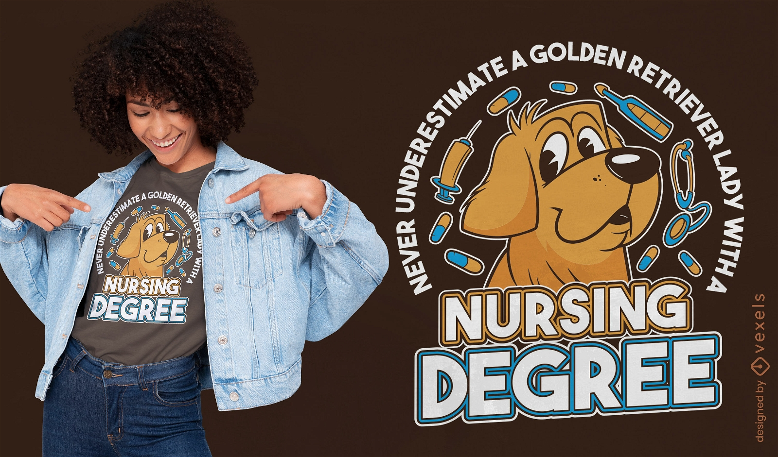 Diseño de camiseta de dibujos animados de perro golden retriever