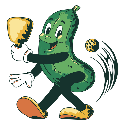 Cartoon cucumber running with a golf ball PNG Design