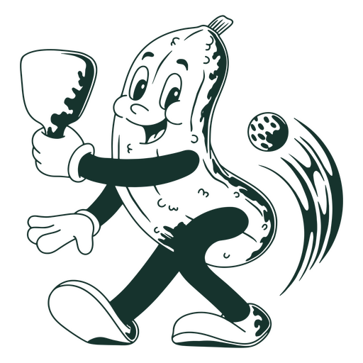 Caricatura de un pepino sosteniendo una pelota Diseño PNG