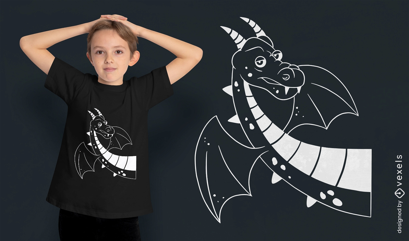 Diseño de camiseta de dibujos animados de criatura de fantasía de dragón