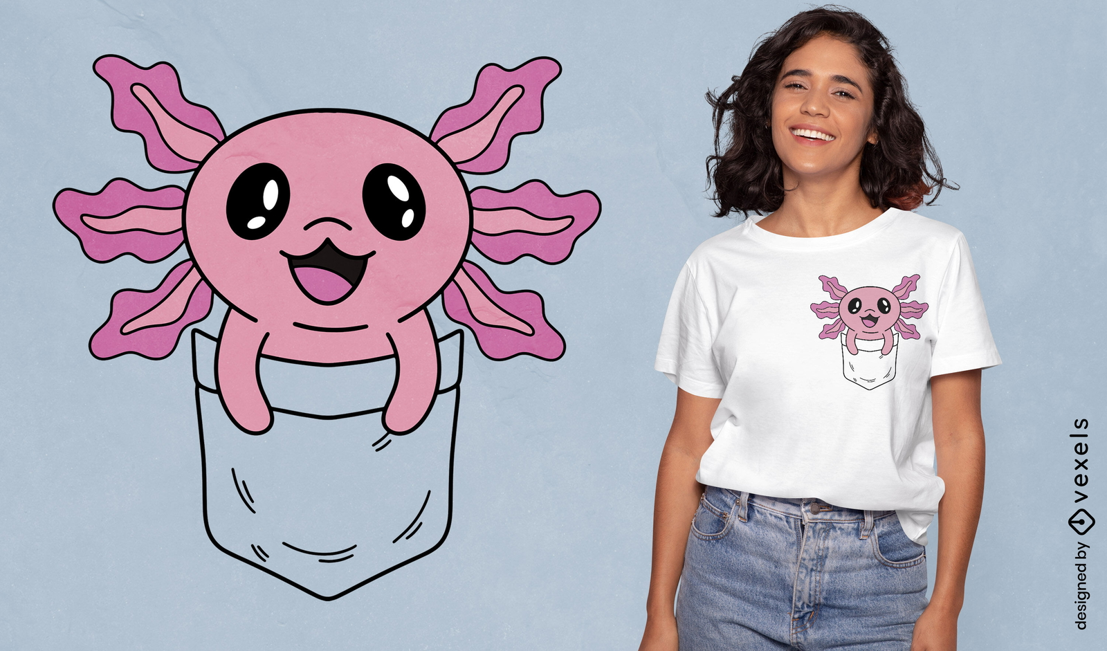 Camiseta de gola redonda com estampa de desenho animado Axolotl