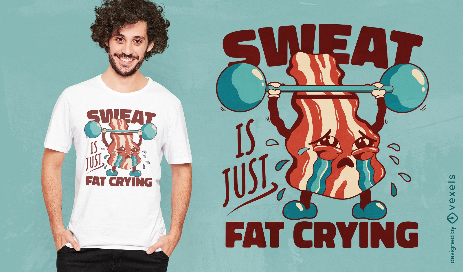 Bacon levantando pesos com design engraçado de camiseta