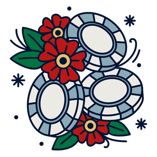 Three poker chips with flowers PNG Design