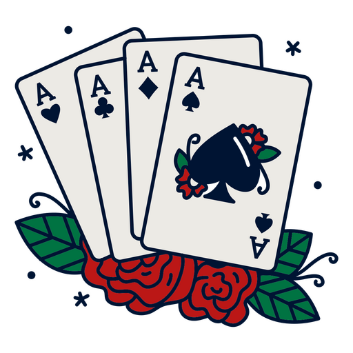 Quatro cartas de baralho com rosas Desenho PNG