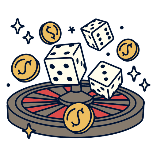 Roulette wheel with dice and coins PNG Design