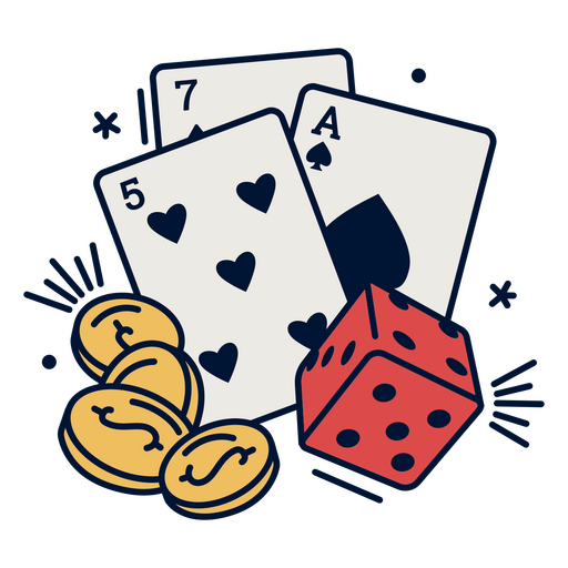 Set of playing cards and coins casino PNG Design