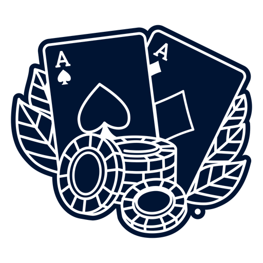 Logotipo de póquer con un par de naipes y una hoja. Diseño PNG