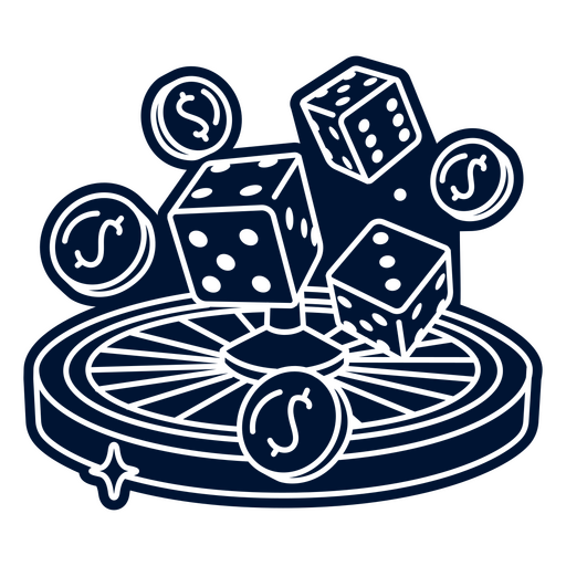 Wheel with dice and coins on it PNG Design