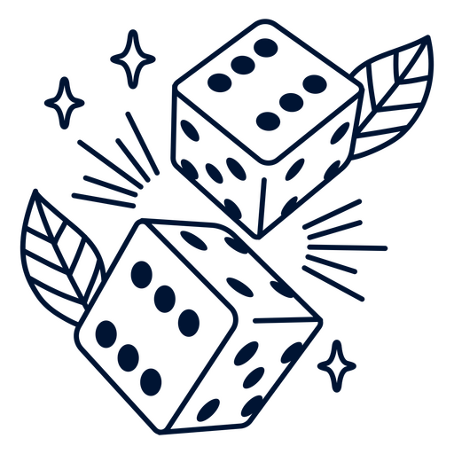 Blue dice with stars and leaves on it PNG Design