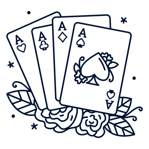 Juego de cartas de póquer con rosas. Diseño PNG