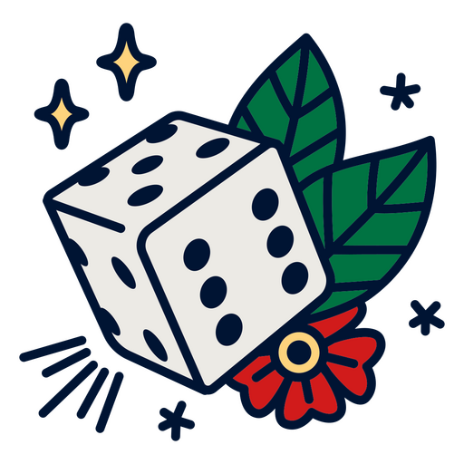 Dice with a flower and leaves on it PNG Design