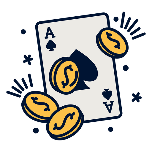Playing card with coins flying around it PNG Design