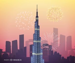 Arte vetorial de Burj Khalifa arranha-céu mais alto de Dubai