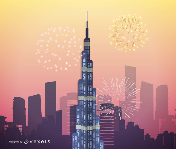 Arte vetorial de Burj Khalifa, maior arranha-céu de Dubai Arte vetorial de Burj Khalifa, maior arranha-céu de Dubai