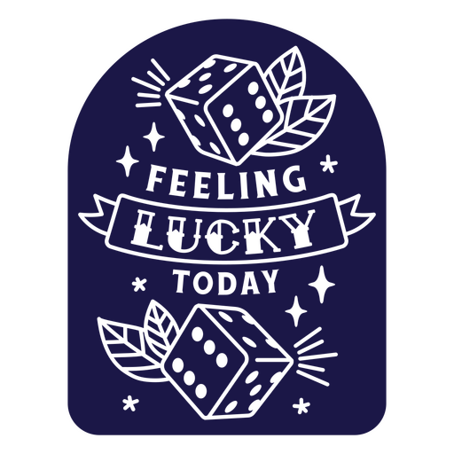 Dibujo en blanco y negro de un dado con las palabras "sentirse afortunado hoy" Diseño PNG