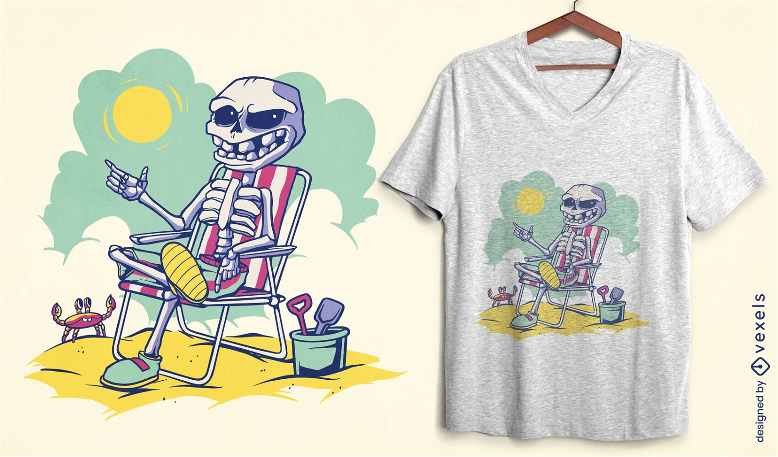 Design de camiseta de esqueleto de praia