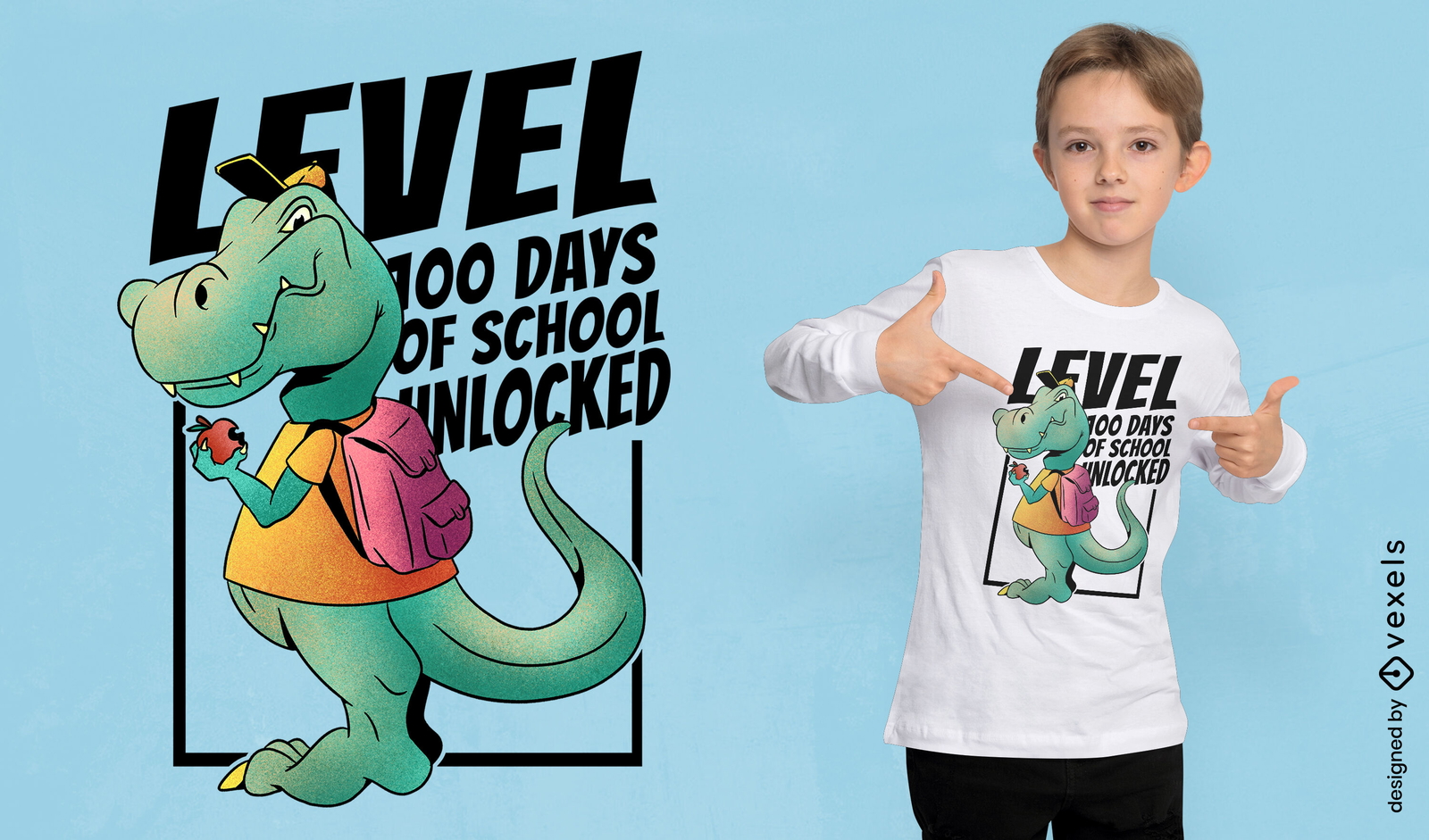 Diseño de camiseta de dinosaurio 100 días de escuela.